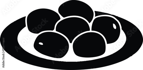 Black and white mushrooms with a vector apple and abstract background in a colorful cartoon food illustration style