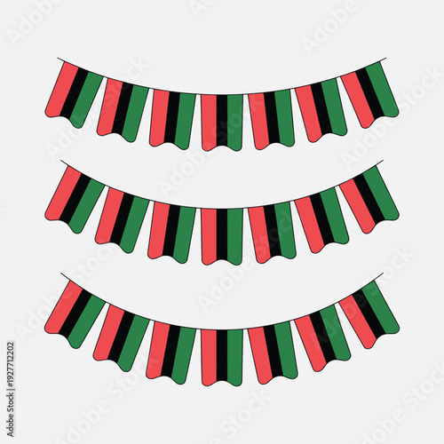 Vibrant red, green, and black bunting flags for festive celebrations