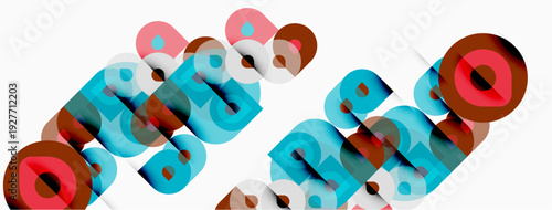 Abstract colorful typography design. Overlapping letterforms create dynamic visual pattern. Modern aesthetic, simple background.