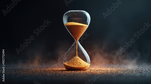 Hourglass with golden sand flowing, symbolizing the passage of time and urgency
