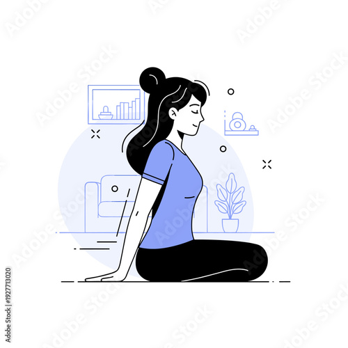 Young asian female relaxing at home in modern minimalist room