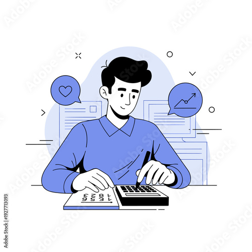 Male accountant calculating finances with calculator and documents