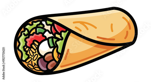 Delicious Burrito with Various Fillings Inside.