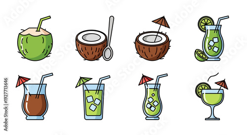 Cocktail drinks with umbrella and fruit.