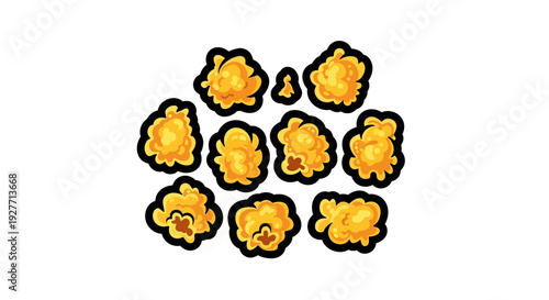 Colorful popcorn pieces on white.