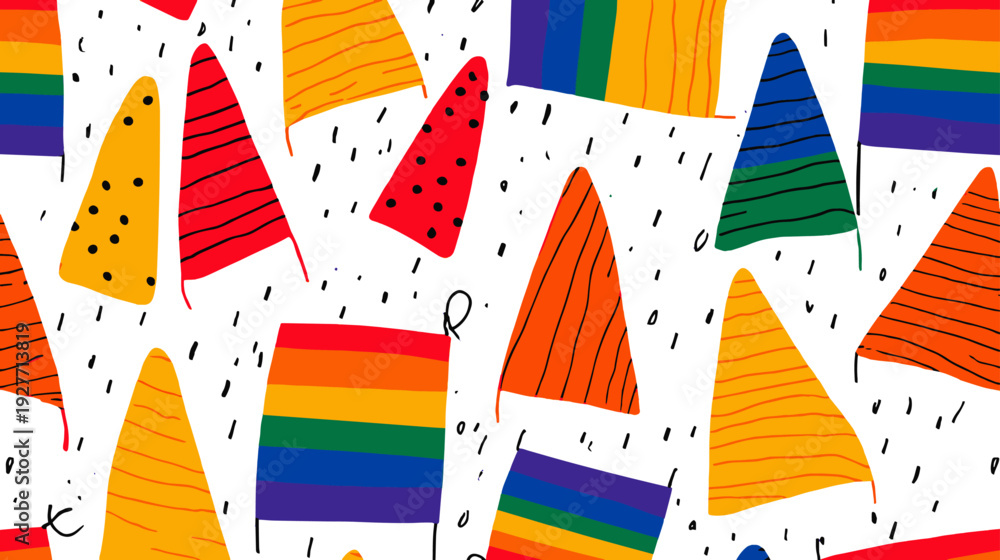 Obraz premium Boho Textured Rainbow Arches Seamless Pattern Vector Background for LGBTQ Pride Month Posters and Creative Branding