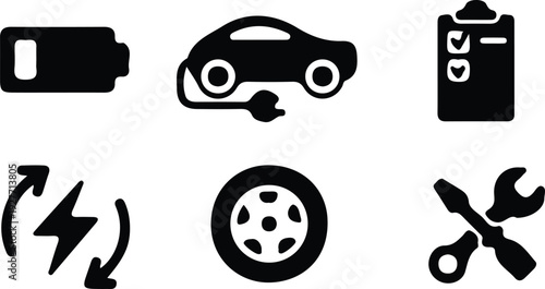 car service repair black icon set vector illustration 