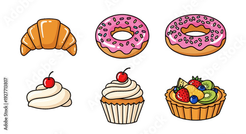 Assorted sweet baked dessert pastry treats.