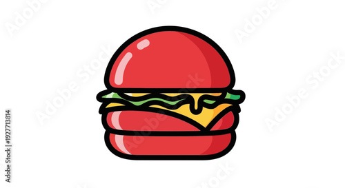 Colorful cartoon cheeseburger meal food.