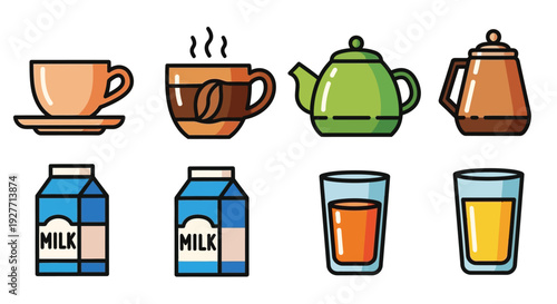 Cartoon milk tea coffee drinks.