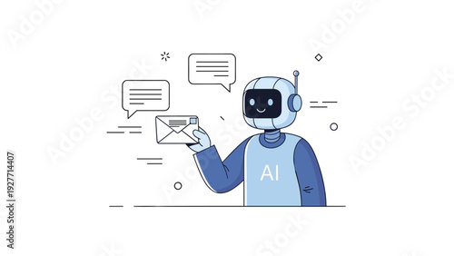 Friendly ai robot interacting with messages in a digital environment