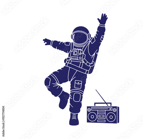 astronaut dancing with boombox isolated on transparent background