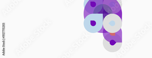 Abstract purple circles overlap white background. Minimalist design, soft hues create modern aesthetic. Simple shapes suggest depth.