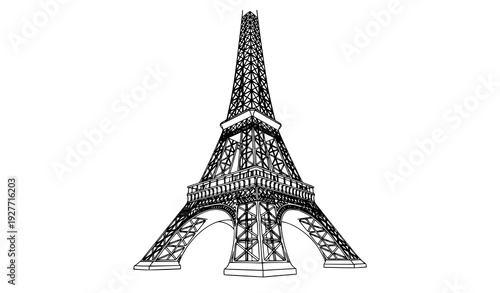 Eiffel Tower line art vector detailed outline Paris architecture isolated on white