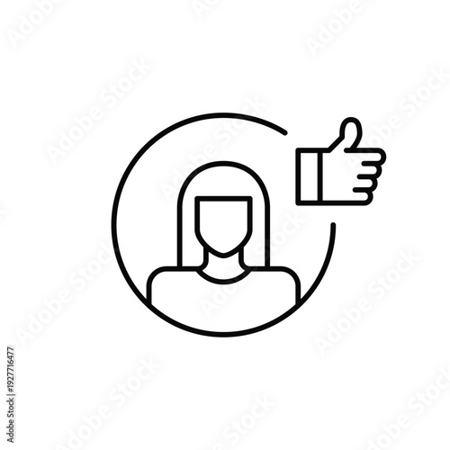 Woman avatar and like. User satisfaction, profile approved. Pixel perfect, editable stroke vector icon