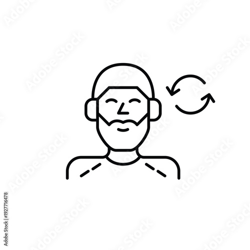 Man in headphones and renew arrows. Music subscription resumed, podcasts new season. Pixel perfect, editable stroke vector icon