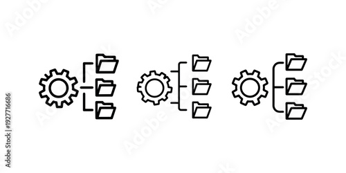 Project management and data organization icon with gear and directory tree representing automated workflow and folder structure for system engineering isolate