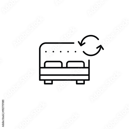 Double bed and renew arrows. Hotel booking refreshed, sleep and comfort updated. Pixel perfect, editable stroke vector icon