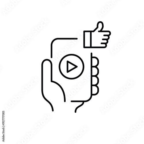 Playback button on phone and like symbol. Media control, favorite movies and songs. Pixel perfect, editable stroke vector icon