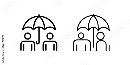 Protection and safety icon two people figures under umbrella illustrating insurance security support services well being care concept vector illustration