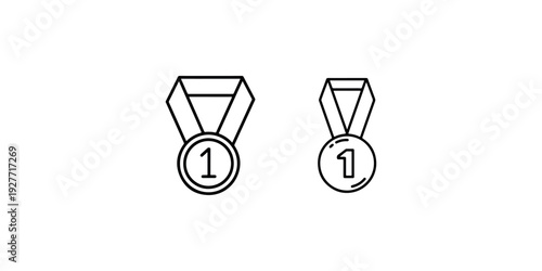 Two stylized outline icons depicting medals with number one for first place achievement and award.
