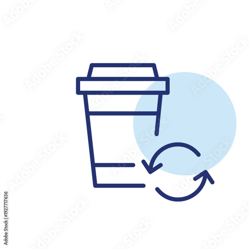 Takeaway coffee cup and renew symbol. Beverage refill, menu update. Pixel perfect, editable stroke vector icon