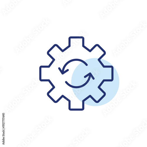 System update, settings refresh. Maintenance cycle. Cogwheel and renew arrows. Pixel perfect, editable stroke vector icon