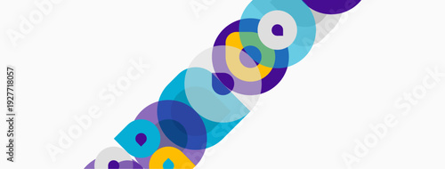 Abstract colorful circles overlap, creating dynamic visual pattern. White background emphasizes shapes, offering modern aesthetic.