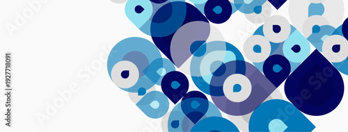 Abstract circles, varying sizes, shades blue. Minimalist design, clean background, modern aesthetic. Composition suggests movement, depth.