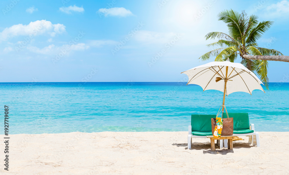 Fototapeta premium Tropical summer beach background, summer holiday destination, tourism industry, relaxing by the beach