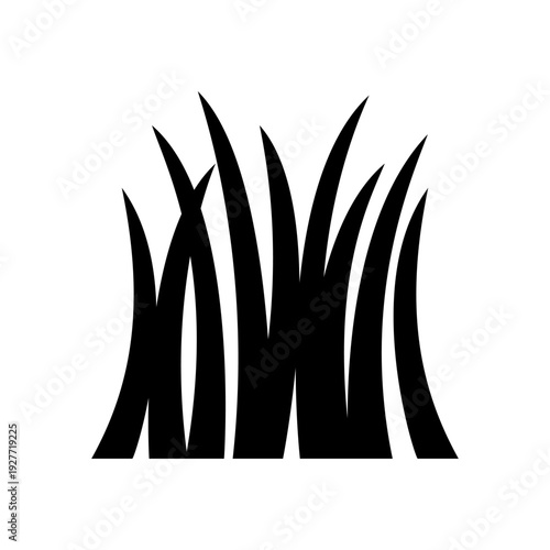 Black silhouette of grass blades on white background.