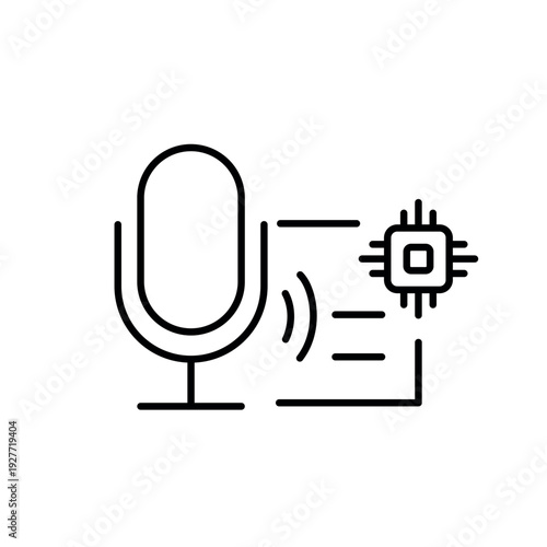 A vector icon depicting voice recording transformed into notes through AI assistance, created in line style with editable stroke