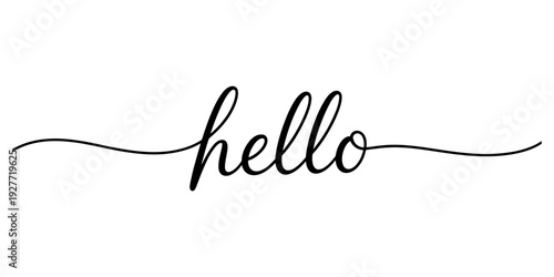 Hello word handwritten script in calligraphy style with continuous line on white background Vector, illustration