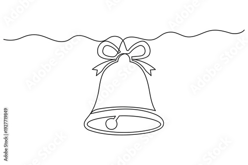 Christmas Bell Line Icon Holiday Decoration Continuous One Line Drawing Winter Symbol