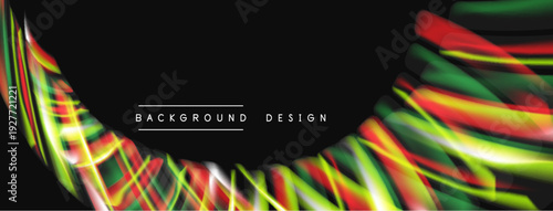Abstract vibrant lines create dynamic flow. Dark background emphasizes colorful energy, modern design element.