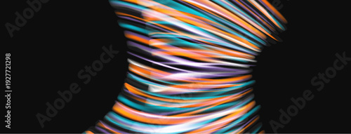 Abstract sculpture, vibrant colors, flowing lines. Dynamic form suggests movement, texture, light interplay. Modern art piece.