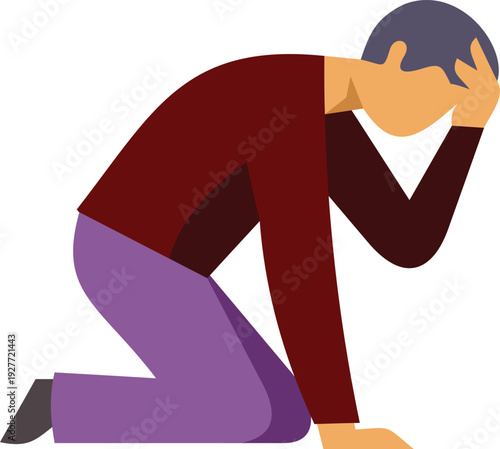 Man kneeling, experiencing strong emotions like frustration, sadness, and grief