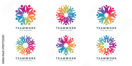 Colorful teamwork community logo collection