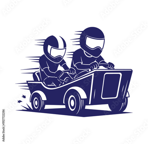 Two people riding gokart on track with helmets and gloves  racing fast
