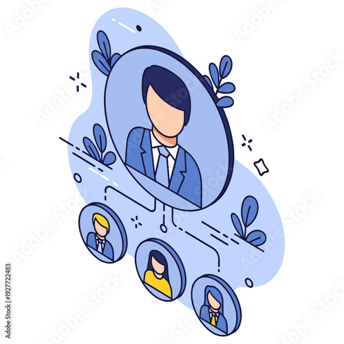 Vector graphic of hierarchical structure with avatar portraits