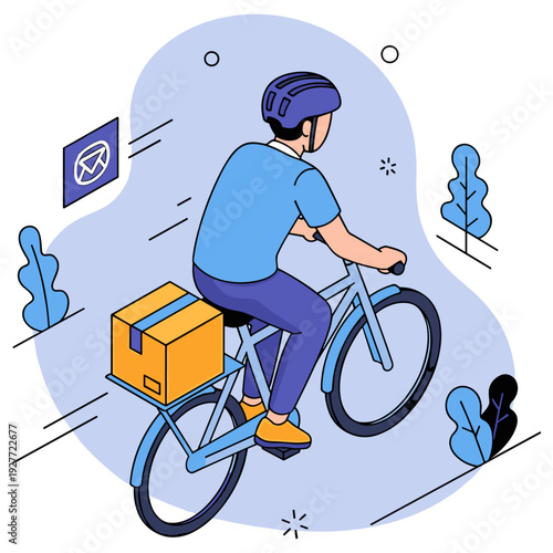 Male bicycle courier delivering package in urban setting