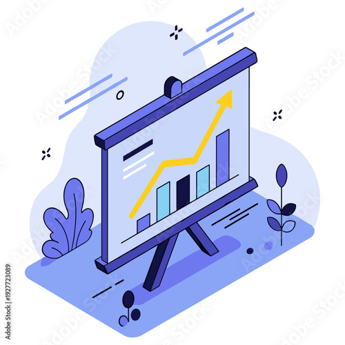 Abstract business growth chart with rising arrow and bar graph on easel