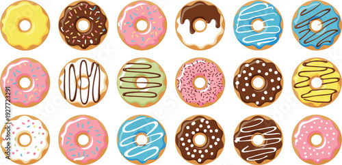 Colorful Assorted Glazed Donuts Collection with SprinklesColorful Assorted Glazed Donuts Collection with Sprinkles Colorful Assorted 