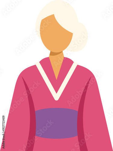 Elderly woman wearing a pink kimono and obi, representing asian culture and tradition