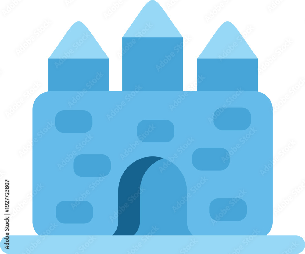 Naklejka premium Blue stylized medieval fortress with turrets and arched entrance on a white background