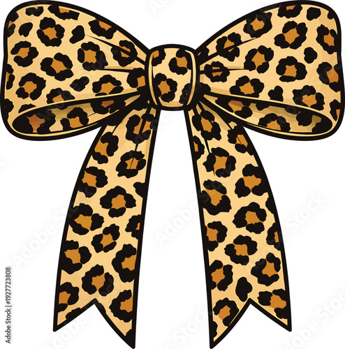 Leopard Print Bow Ribbon Clipart Isolated on White Background
