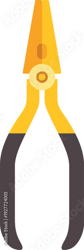 Yellow pliers with black grips on white background representing a basic construction tool