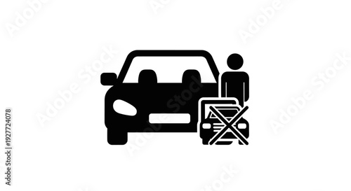 Black and white icon illustrating a prohibition against parking near pedestrians or in areas designated for people with disabilities symbolizing restrictions and access control measures.