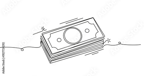 Minimalist black and white stack of money line drawing. No editable strokes