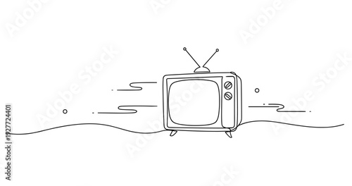 Retro television on minimalistic background with antenna and knobs. No editable strokes